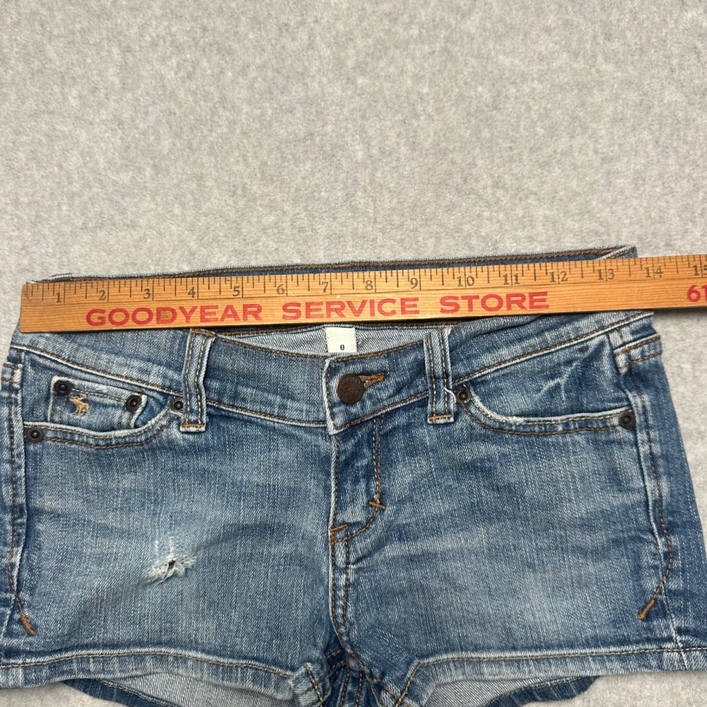 Y2K Abercrombie & Fitch Womens Sz 0 Blue Denim Low Rise Distressed Mini Shorts - Picture 6 of 8